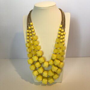 Triple Strand Yellow Chunky Beaded Necklace